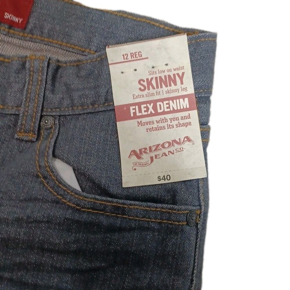 Arizona Boys Jeans Size 12 Regular Skinny Black Denim New With Tags - Picture 3 of 6